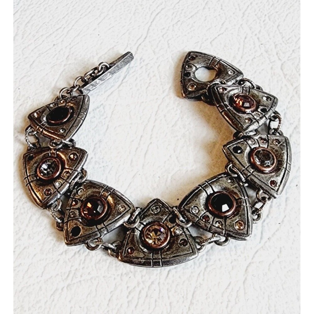 Patricia Locke Triangle Link Swarovski Crystal SilverTone Bracelet Toggle Clasp